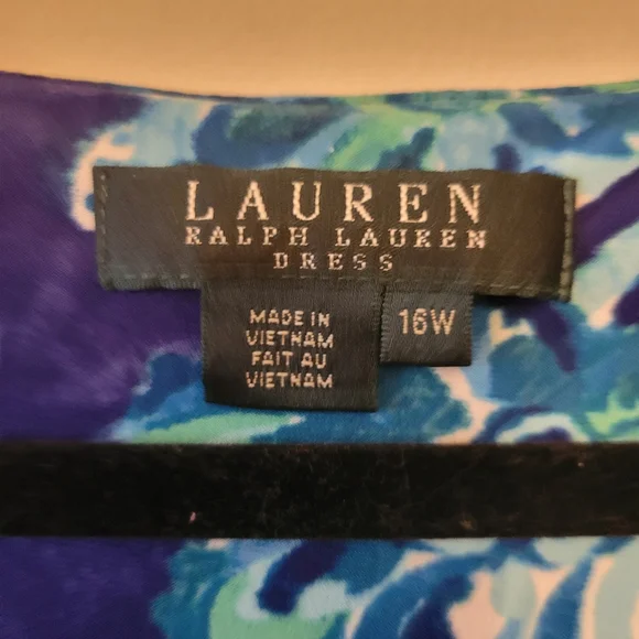 Lauren‎ by RL Blue Floral Jersey Knit Ruched Dress Size 16W - Picture 3 of 3